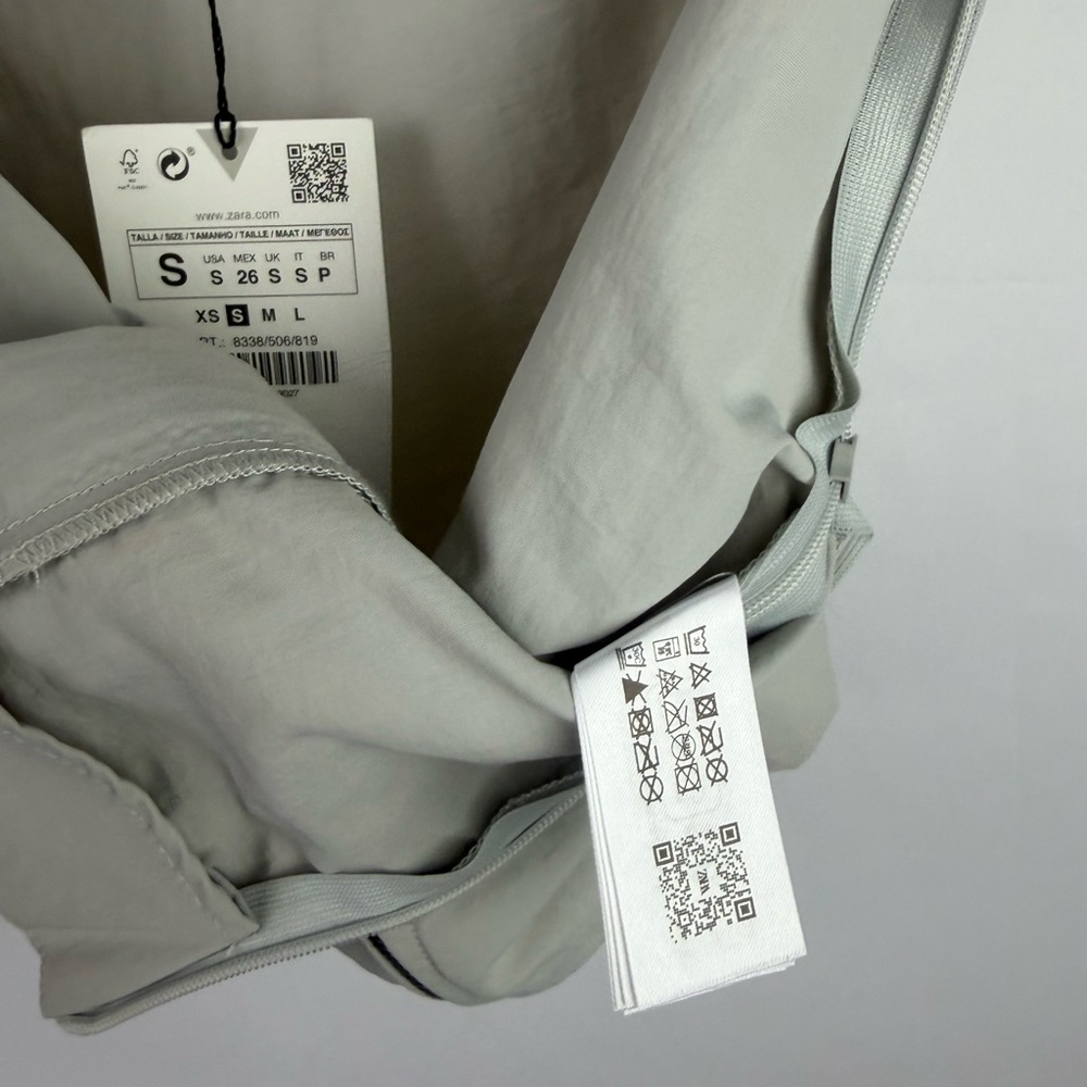 ZARA‎ Mini Skirt Size S Gray Utility Zipper Front Adjustable A-Line NWT - Picture 8 of 10